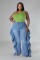 Hot selling washed ruffle edge design elastic jeans