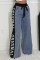 Fashion splicing woven wide leg denim pants for women's casual high waisted elastic lace up straight leg pants