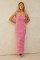 New French style waist cinching slimming solid color backless pearl suspender long dress for women