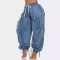 The rope can be pulled, the elastic waistband is pulled, the tie is tied, the bow is tied, and the loose and slimming jeans are women's casual pants