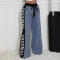 Fashion splicing woven wide leg denim pants for women's casual high waisted elastic lace up straight leg pants