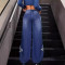 Blue jeans for women, autumn and winter, star patch fabric, tassel, rough edge, large size, loose straight tube, casual, wide legs, long