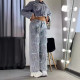 Explosive sequin fringe design straight leg jeans for women