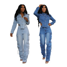 New women's casual washed denim suit