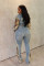 Fashion printed color blocked denim jacket, two-piece set of jeans for women