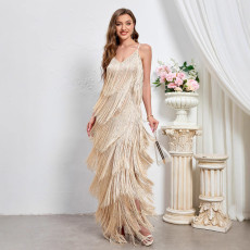 Sexy slim fit camisole dress with tassel dress