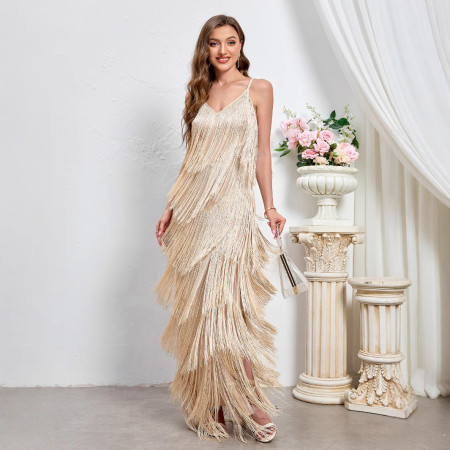 Sexy slim fit camisole dress with tassel dress