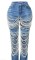 Cross border 2024 big hole jeans women's chain bead chain hanging straight leg pants