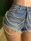 pearl diamond chain denim tank top shorts set sexy hot girl two-piece set for women