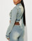 Elastic jeans set, street fake two-piece top, jacket, pants