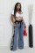 Fashion splicing woven wide leg denim pants for women's casual high waisted elastic lace up straight leg pants