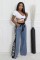 Fashion splicing woven wide leg denim pants for women's casual high waisted elastic lace up straight leg pants