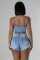 pearl diamond chain denim tank top shorts set sexy hot girl two-piece set for women
