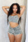 pearl diamond chain denim tank top shorts set sexy hot girl two-piece set for women