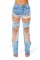 Cross border 2024 big hole jeans women's chain bead chain hanging straight leg pants