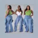 Hot selling washed ruffle edge design elastic jeans