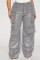 Hot silver jeans for women 2024 new style fashionable and personalized multi pocket design high waisted work pants long pants