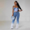 Autumn and winter new feather decorated high waisted elastic jeans for women
