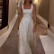 Nightclub party dress, waist cinching sexy elegant long skirt, mesh sequin suspender skirt