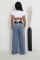 Fashion splicing woven wide leg denim pants for women's casual high waisted elastic lace up straight leg pants