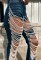 Cross border 2024 big hole jeans women's chain bead chain hanging straight leg pants