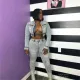 Elastic jeans set, street fake two-piece top, jacket, pants