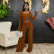 One collar long sleeved short top paired with fashionable slim fit pants two-piece set for women