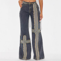 Weila jeans autumn and winter new cross fringed straight leg casual pants for women
