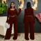 One collar long sleeved short top paired with fashionable slim fit pants two-piece set for women
