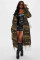 Women's perforated personalized camouflage long windbreaker jacket with belt