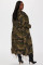 Women's perforated personalized camouflage long windbreaker jacket with belt