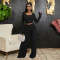 One collar long sleeved short top paired with fashionable slim fit pants two-piece set for women