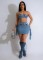 Fashion adjustable buckle elastic casual denim suit strapless vest short skirt two-piece set for women