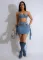Fashion adjustable buckle elastic casual denim suit strapless vest short skirt two-piece set for women