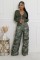 Fashionable camouflage printed work pants for women, elastic high waisted straight leg loose and slimming wide leg pants