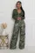 Fashionable camouflage printed work pants for women, elastic high waisted straight leg loose and slimming wide leg pants