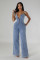 Women's fashion casual sexy suspender denim jumpsuit wide leg pants