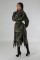 Women's perforated personalized camouflage long windbreaker jacket with belt