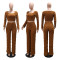 One collar long sleeved short top paired with fashionable slim fit pants two-piece set for women