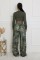 Fashionable camouflage printed work pants for women, elastic high waisted straight leg loose and slimming wide leg pants