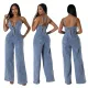 Women's fashion casual sexy suspender denim jumpsuit wide leg pants