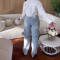 Explosive hollowed out diamond embellished work pants with multiple pockets and elastic jeans for women