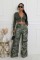 Fashionable camouflage printed work pants for women, elastic high waisted straight leg loose and slimming wide leg pants