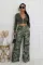 Fashionable camouflage printed work pants for women, elastic high waisted straight leg loose and slimming wide leg pants