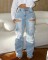 Explosive hollowed out diamond embellished work pants with multiple pockets and elastic jeans for women
