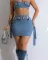 Fashion adjustable buckle elastic casual denim suit strapless vest short skirt two-piece set for women