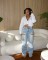 Explosive hollowed out diamond embellished work pants with multiple pockets and elastic jeans for women