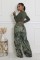 Fashionable camouflage printed work pants for women, elastic high waisted straight leg loose and slimming wide leg pants