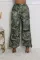 Fashionable camouflage printed work pants for women, elastic high waisted straight leg loose and slimming wide leg pants