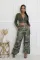 Fashionable camouflage printed work pants for women, elastic high waisted straight leg loose and slimming wide leg pants
